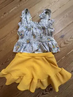【Booboo様】キッズ水着セット 水色花柄+黄色フリル　アプレレクール