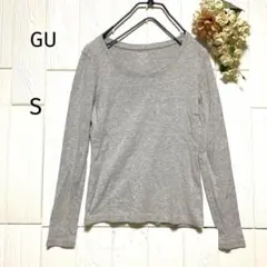 A124.ジーユー/長袖シャツ【S】グレー/シンプル/ベーシックTシャツ