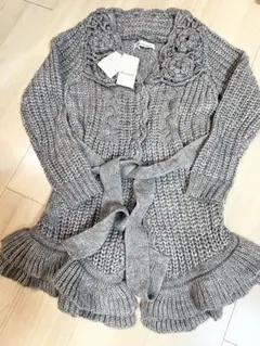 soobinie グレー ケーブル編み フリルカーディガン