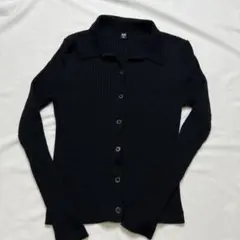 エクストラファインメリノリブポロカーディガンユニクロブラックMサイズ