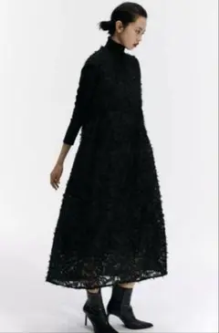 ZARA フリンジ付きミディワンピース　新品未使用　XSサイズ