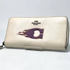 A022 COACH コーチ ファイヤー パターン ホワイト ラウンドファスナー