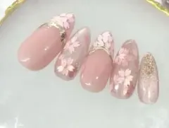 【オーダー可】桜ネイル　春ネイル　フレンチ　マグネットネイル　ニュアンスネイル