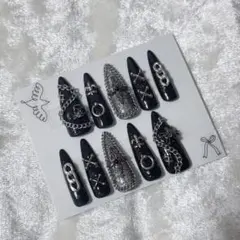 ネイルチップ ブラック ゴテゴテ 地雷系 ハンドメイド 現品
