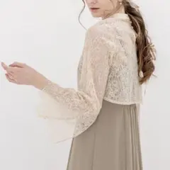 新品2.6万【エメ】春の結婚式に♪レーストップス×Iラインワンピ セットアップM