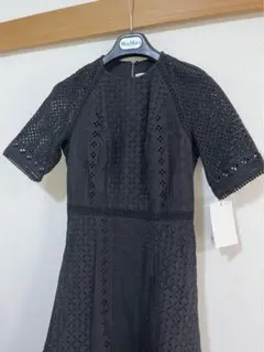 新品 セルフォード 総レース ワンピース ロング ミモレ丈 S 36 黒色 半袖