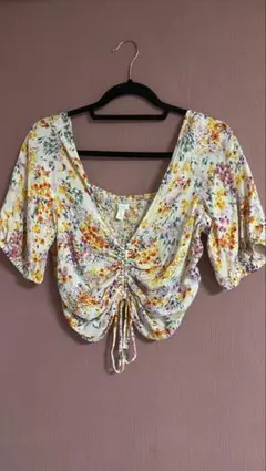 H&M フラワープリント 半袖ブラウス US L