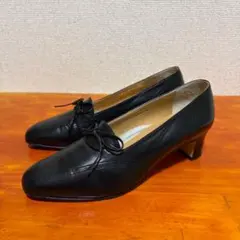 ❀美品 ギンザヨシノヤ パンプス リボン 黒 ブラック 23cm
