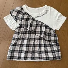 ALGY キッズ 半袖 Tシャツ チェック柄 フリル