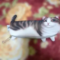 【美品】猫型 ポーチ ペンケース リアルプリント