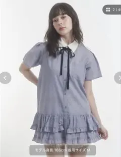 jouetie 리본 타이 헴 프릴 튜닉 셔츠