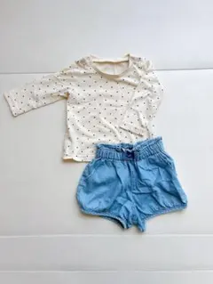 長袖Ｔシャツとデニムショートパンツセット　ブランシェス　水玉　ドット柄