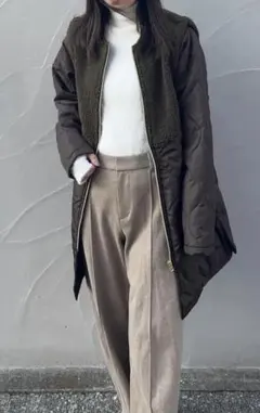 新品★袖が外せる2wayコート キルティング ボア L カーキ