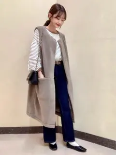 アメリカンホリック　オーバーロングTシャツ　ブラウン　ストライプ　Lサイズ