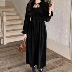 SHEIN DAZY レディース　ネックリボン　ラッフル袖　ワンピース