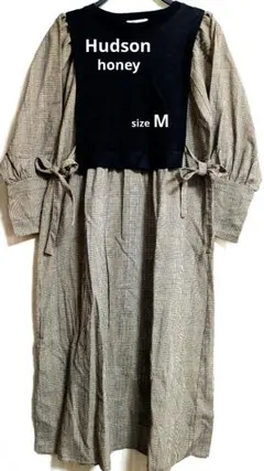 Hudson honey レディース　チェック柄異素材ロングワンピース　M 茶系