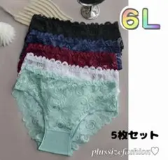 《新品6Ｌ》レースショーツ 5枚セット/レディースゆったりサイズ/黒白赤青緑色