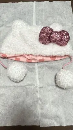 キティーちゃんふわふわキャップ リボン付き