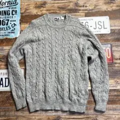FILA フィラ ケーブル編み柄 ウール混ニットセーター グレー L相当 古着