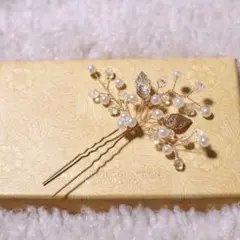 ⚪︎ リーフデザイン ヘアピン パール ゴールド 結婚式　ヘアアクセ ウエディング