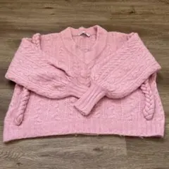 ZARA ピンク ケーブルニット Vネック