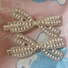 高見えゴールドビジューパールクリップピン