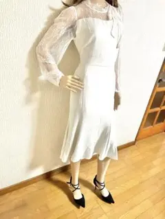 シアーレース　アイボリーロングワンピース　韓国服