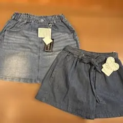 150cm 新品　ボトムス２枚セット　デニムスカート 、リボン付きキュロット