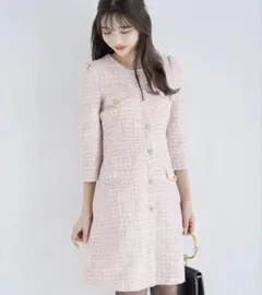 tocco スノーフレーク飾り釦付きツイードワンピース