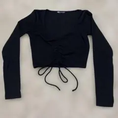 美品ZARA ザラ クロップドトップス L ブラック