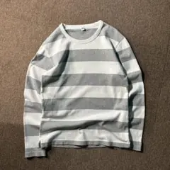 UNIQLO ボーダー カットソー 白 S グレー クルーネック ロンT