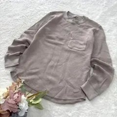 【ユニクロ】UNIQLO メンズ ワッフルクルーネックT 長袖 ベージュ S
