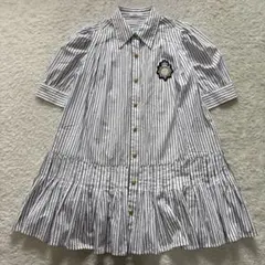 d'zzit ストライプシャツミニワンピース　パフスリーブ　エンブレム　金釦