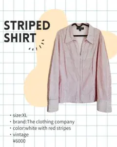 【セール開催】古着海外ヴィンテージ白赤ストライプシャツ長袖上下チャック大きめ