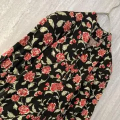 ヴィンテージ ブラウス 花柄 総柄 レトロ ガーリー ブラック レッド 日本製