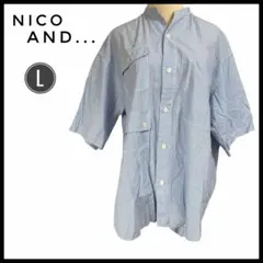 NIKO AND... 3POCKETS ノーカラー　ストライプシャツ　半袖　L