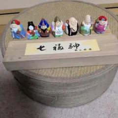 桜川特選 七福神 置物セット 陶器製 木製トレイ付き 作家 在名 不明