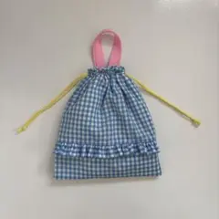 お着替え袋　体操着入れ　体操服袋　女の子　巾着袋　ギンガムチェック　フリルのサムネイル
