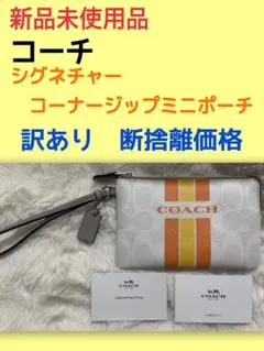 ❤️美品❤️COACH❤️ストライプ シグネチャー 柄コーナー ジップ ポーチ❤️