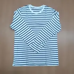 UNIQLO 白と紺のボーダー長袖カットソー 　L