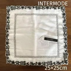 INTERMODE 花柄刺繍 タオルハンカチ　ホワイト×ブラック　kawabe