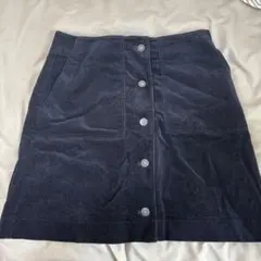 黒 コーデュロイ スカート ボタン付紺