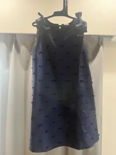 ネイビー リボン模様 ノースリーブワンピース130