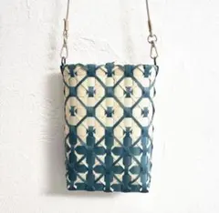 PPバンドバック、プラカゴ、ショルダーバック、かごバッグ　ベージュ×青緑