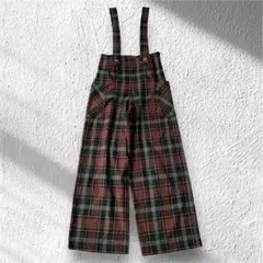 【ザラウーマン】ワイドパンツ サスペンダー付き チェック柄 肩紐調節可 S