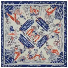 バンダナ　スクエア型　薄手タイプ　ヴィンテージライク　青　レトロ