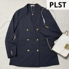 極美品 PLST プラステ ジャケット リネンブレンド 金ボタン 紺ブレ