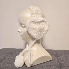 ホワイト ハート型 イヤーマフ 耳あて ハンドメイド