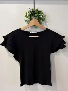 ブラック フリル袖　カットソー