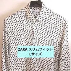 【美品】ZARA スリムフィット ドット柄シャツゆとりのÜSA Lサイズ
